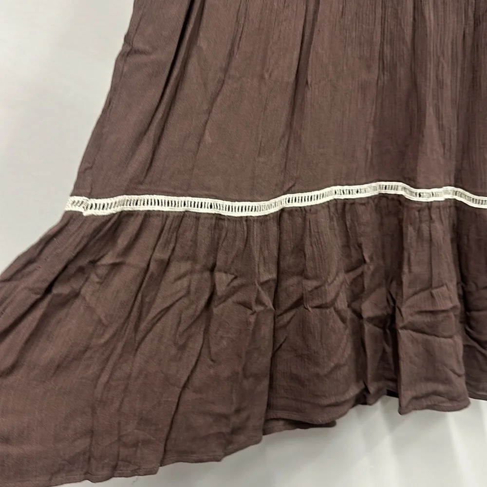 Entro brown cream crochet long sleeve dress S - Picture 5 of 9